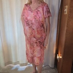 R & M Richards Pink and Orange Skirt Set